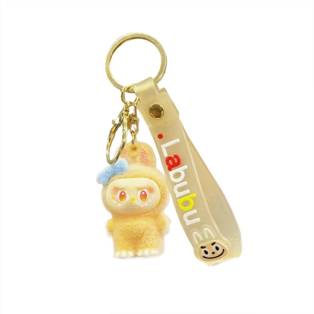 Yellow Plush Character Keychain with Wrist Strap